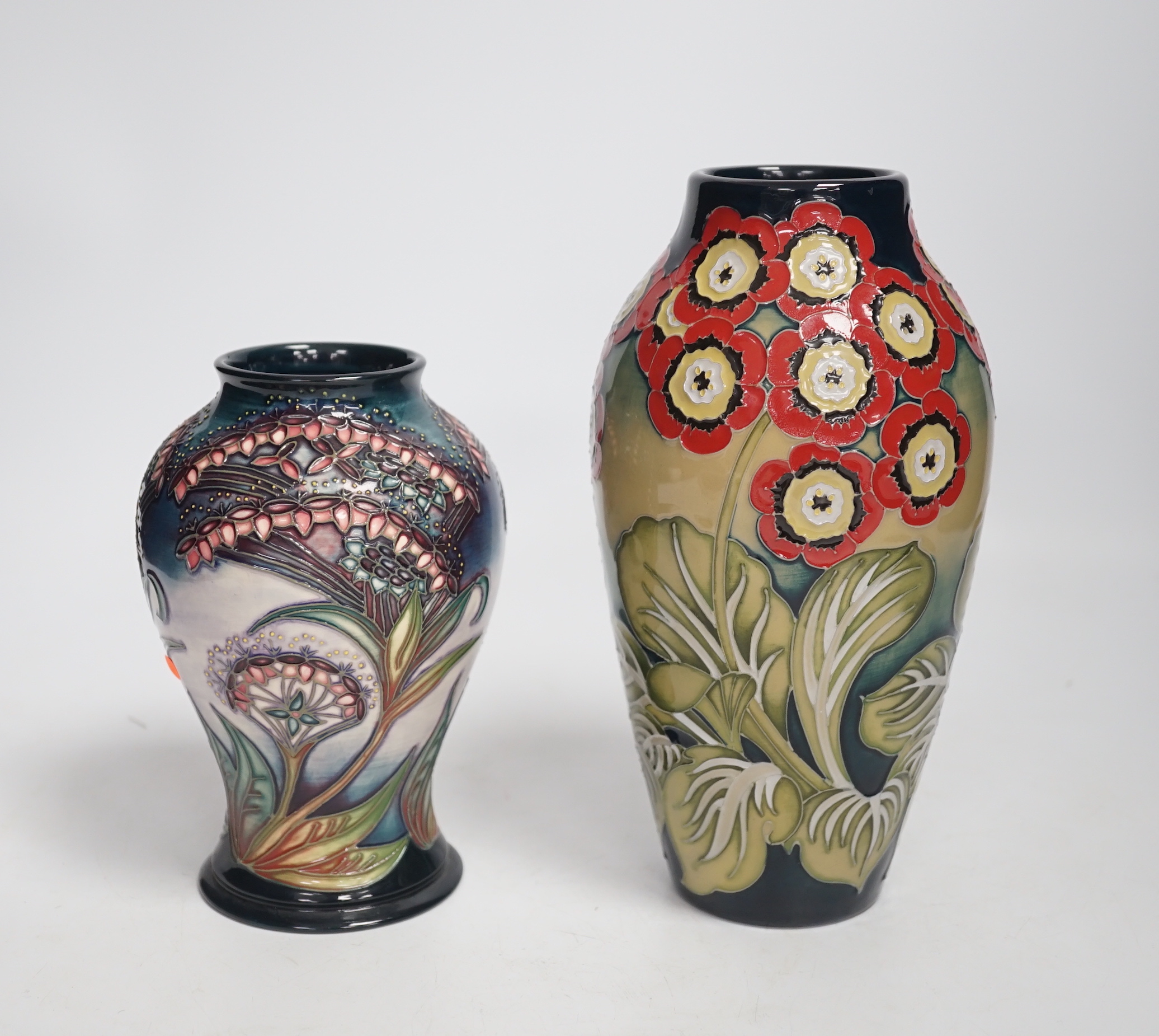 A Moorcroft ‘gypsy’ vase designed by Rachel Bishop and a Collector's Club floral vase, limited edition 2/3, largest 21cm high